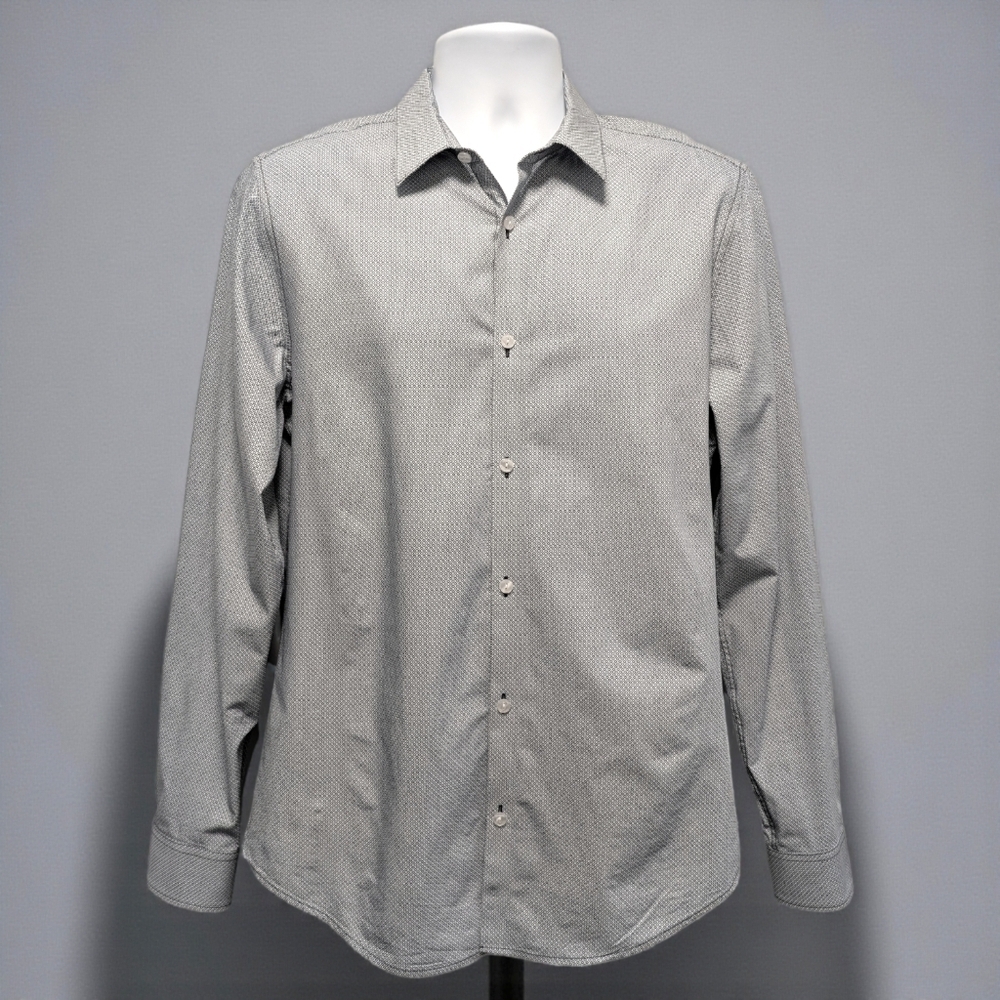 Calvin Klein Infinite Men's Gray Geo Print Long Sleeve Button Up Shirt M